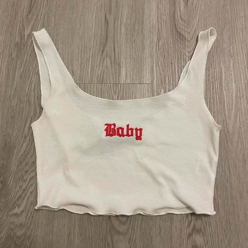 White crop top “baby” in red